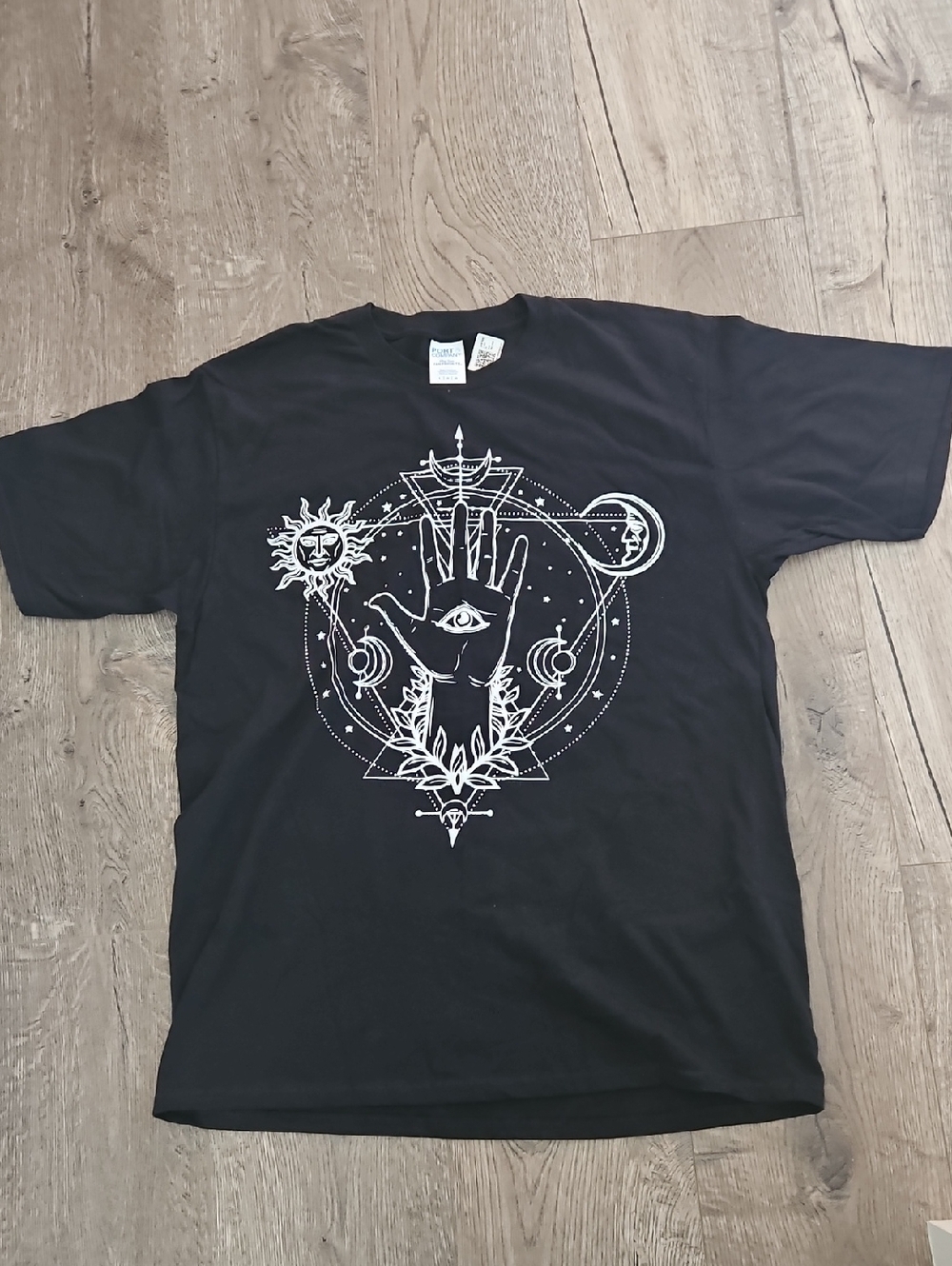 Sporto Black Short-Sleeve Tee with White Mystical Hand Graphic